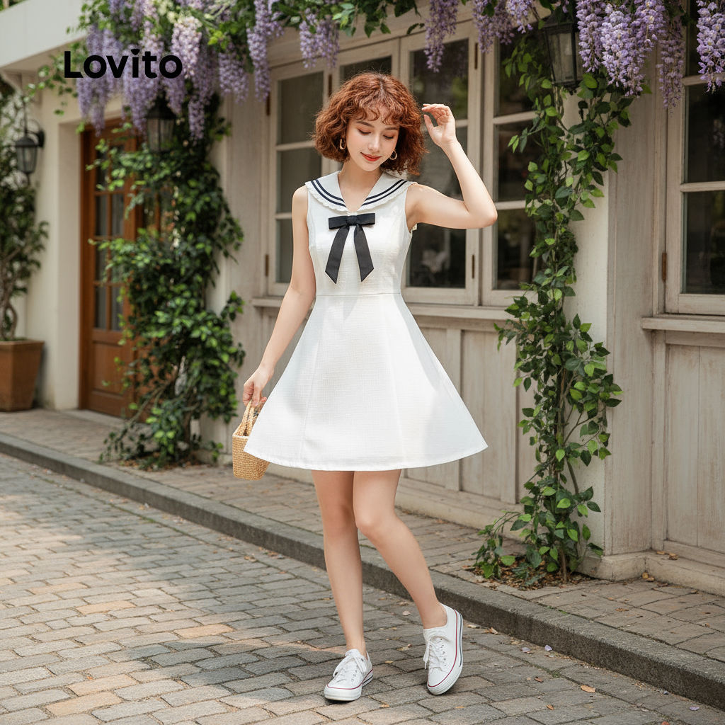 Lovito Vestido elegante com combinação de cores e laço para mulheres L130AD123 em Oferta na Shopee