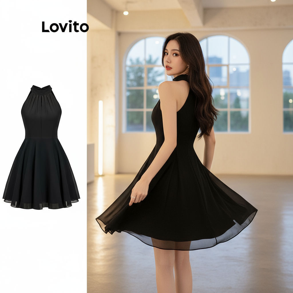 Lovito Refine Vestido Feminino Dupla Camada Lisa Com Laço Nas Costas L80ED448 em Oferta na Shopee