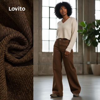 Lovito Calças Femininas Casuais com Zíper e Bolso Primavera Verão Marrom LBL26273 em Oferta na Shopee