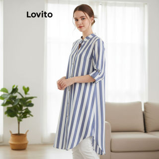 Lovito Vestido Casual Feminino Listrado com Estampa LNL83190 em Oferta na Shopee