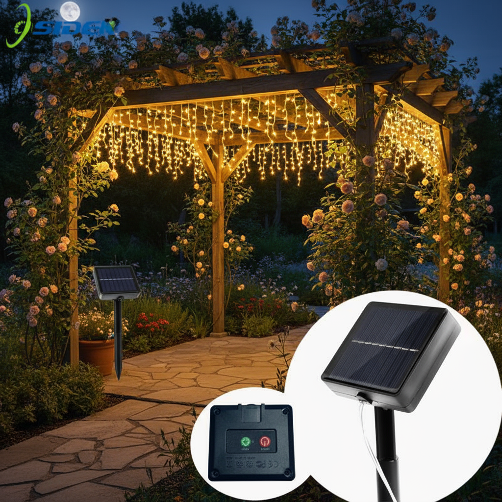 9M Luzes Solares de Corda, de Cortina Cascata para Decoração Externa de Casa, Jardim, Feriado, Natal, Festa