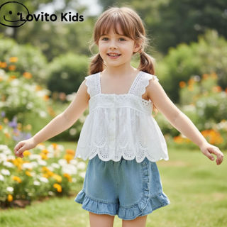 Lovito Kids Conjunto Shorts Delicados com Bordado de Ilhós e Cores Contrastantes para Primavera/Verão LNL115047 em Oferta na Shopee