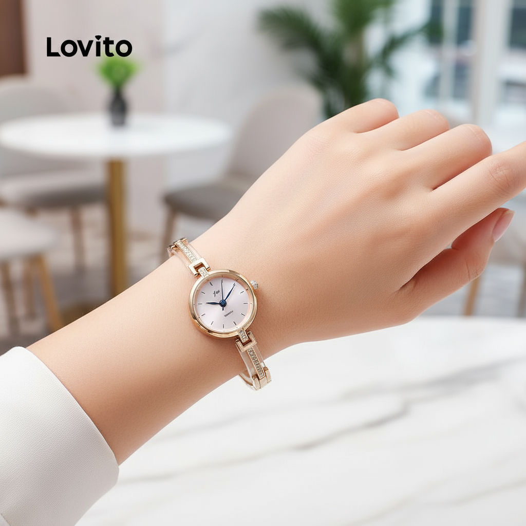 Lovito Relógio Casual de Quartzo Minimalista em Metal com Pedras para Mulheres LFA86249 em Oferta na Shopee