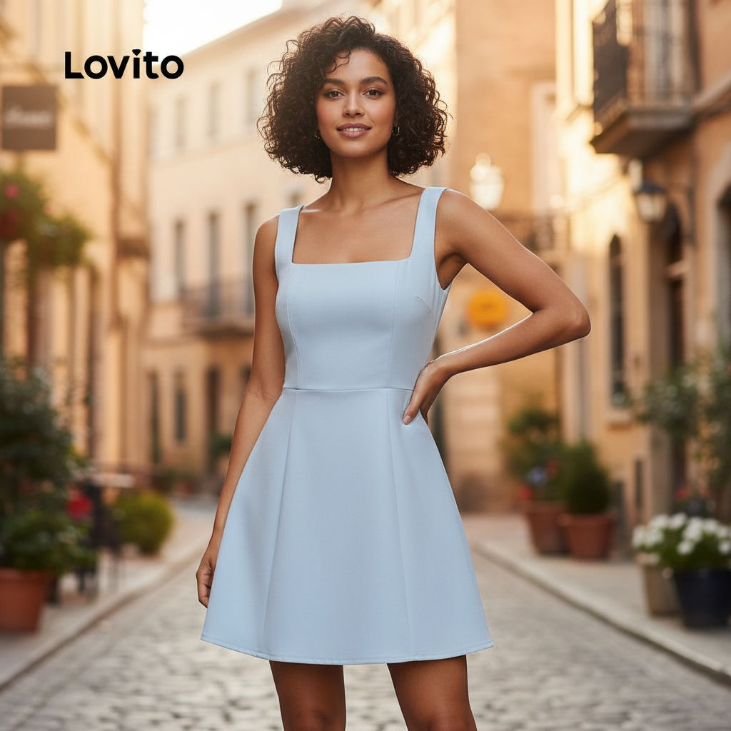 Lovito Vestido Feminino Azul Refinado para Primavera e Verão L139AD261 em Oferta na Shopee