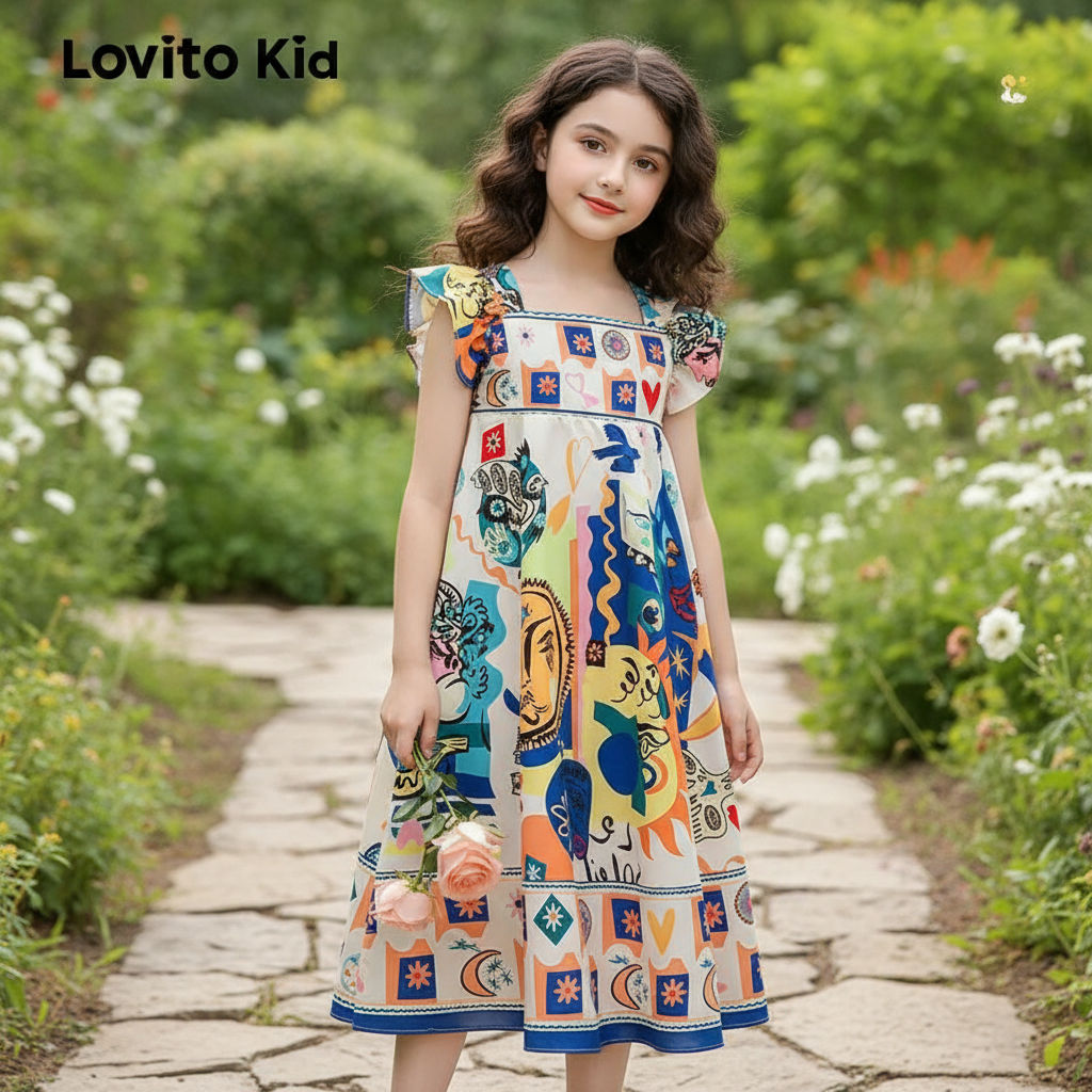 Lovito Boho Dress For Girls, Soft Handfeel, All Season Dress For Girls LNL106071 em Oferta na Shopee