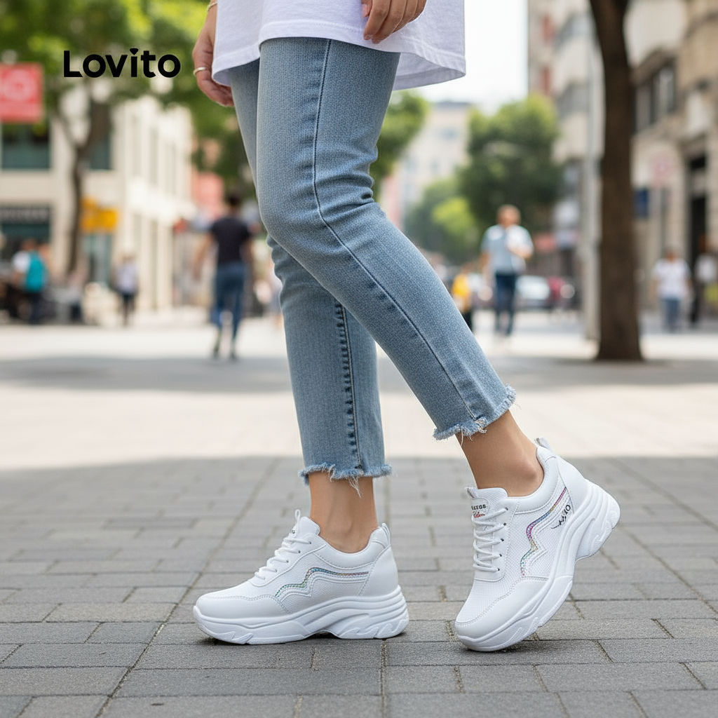 Lovito Sapato Esportivo Feminino Sola Grossa Clássico Versátil LFA90257 em Oferta na Shopee