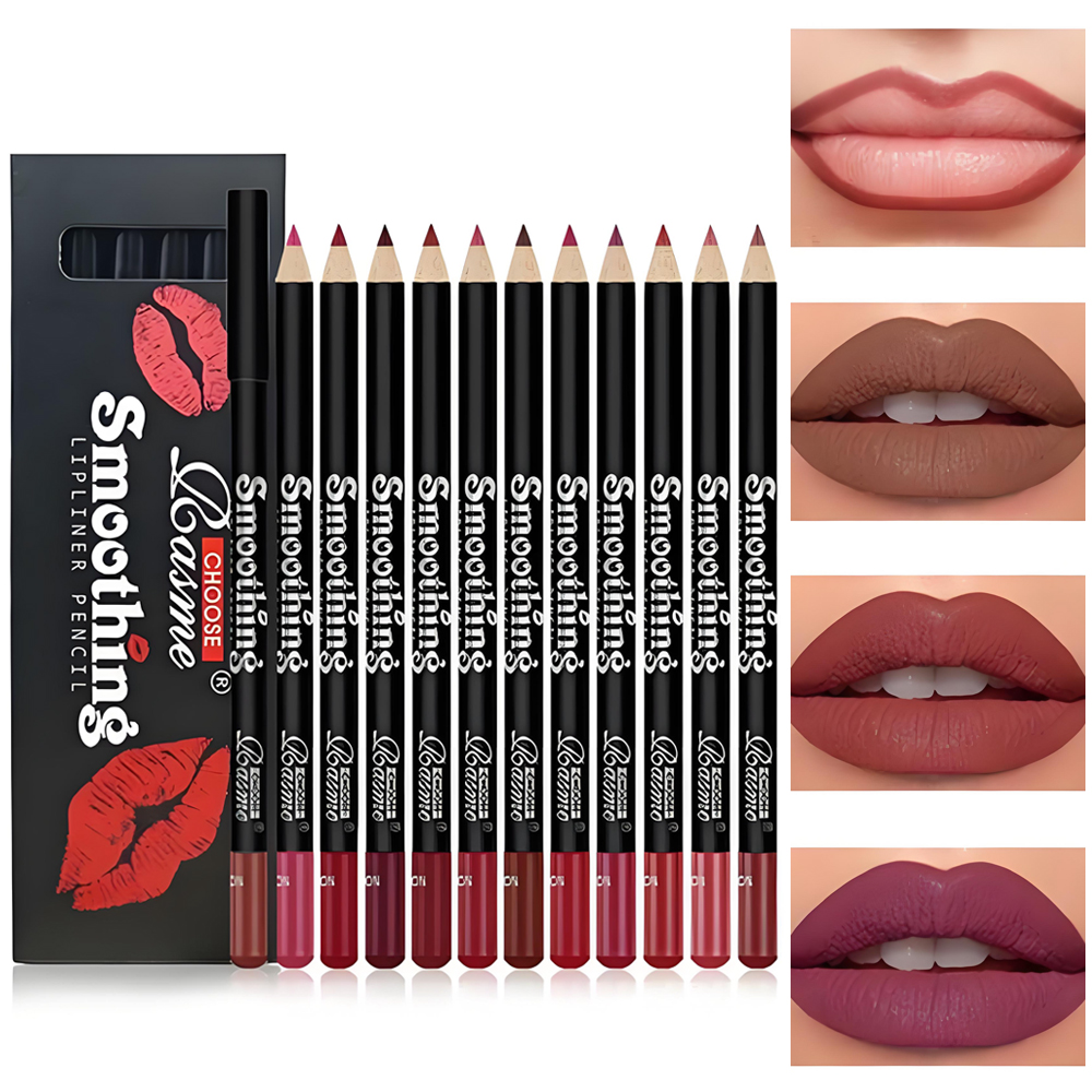 Forro labial fosco de 12 cores, contorno labial, à prova d'água, durável, não gruda em copos, batom, forro labial,