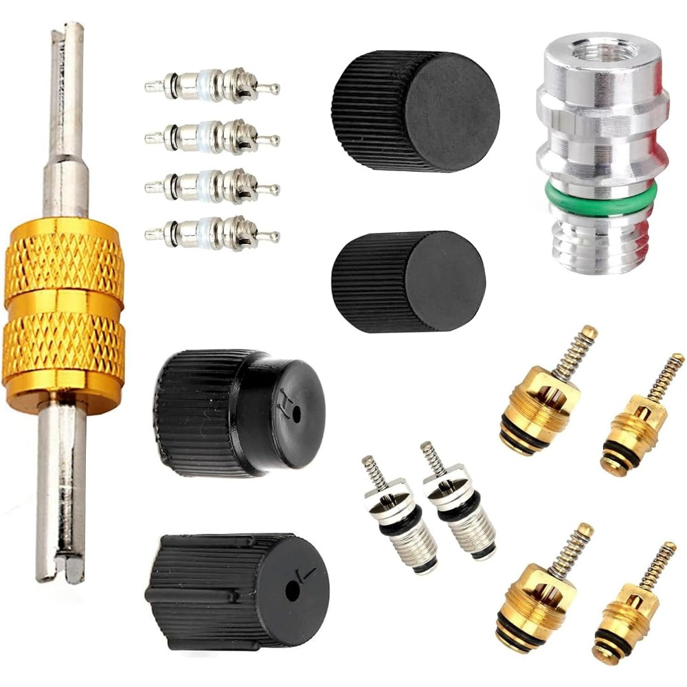 Kit De Núcleo De Válvula De Ar Condicionado 16 PCS , Tampas De Pressão De Dutos R134A A/C E Válvulas De Serviço , Porta
