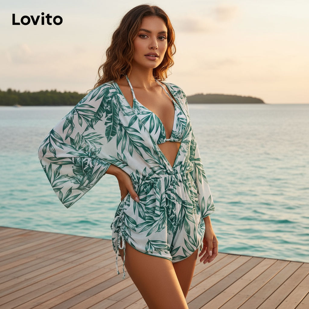 Lovito Biquíni Conjunto Boho Tropical Com Amarração Florido Para Mulheres LNL74444 em Oferta na Shopee