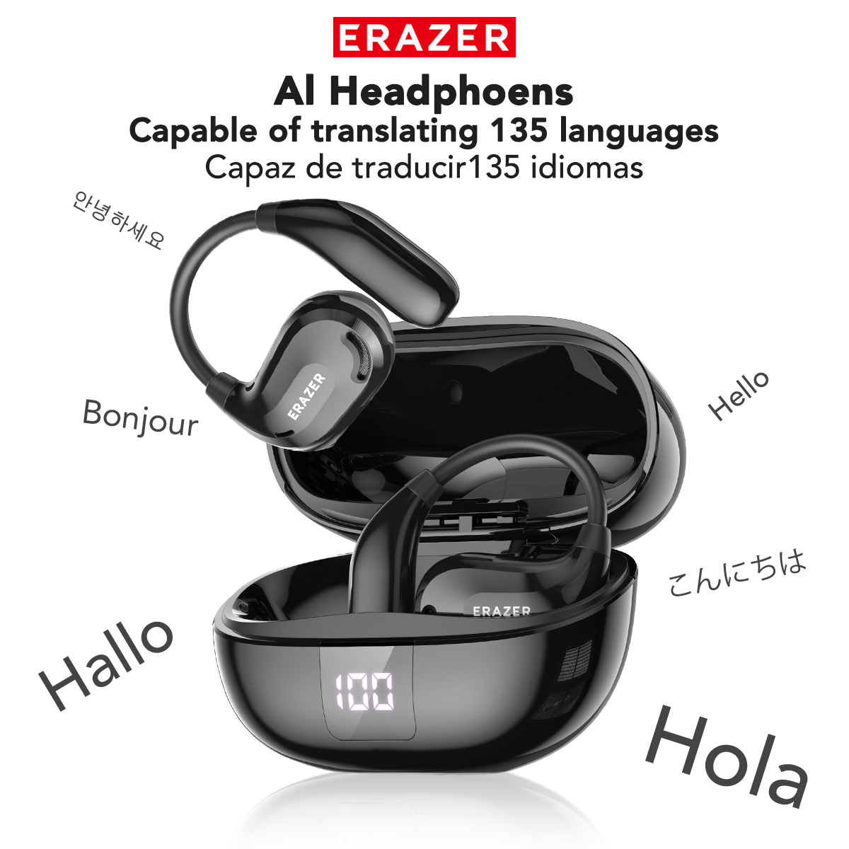 ERAZER XT66PRO Fones de ouvido Bluetooth ASMR DIY APP Fones de ouvido com tradutor de IA sem fio Fones de ouvido sem fio