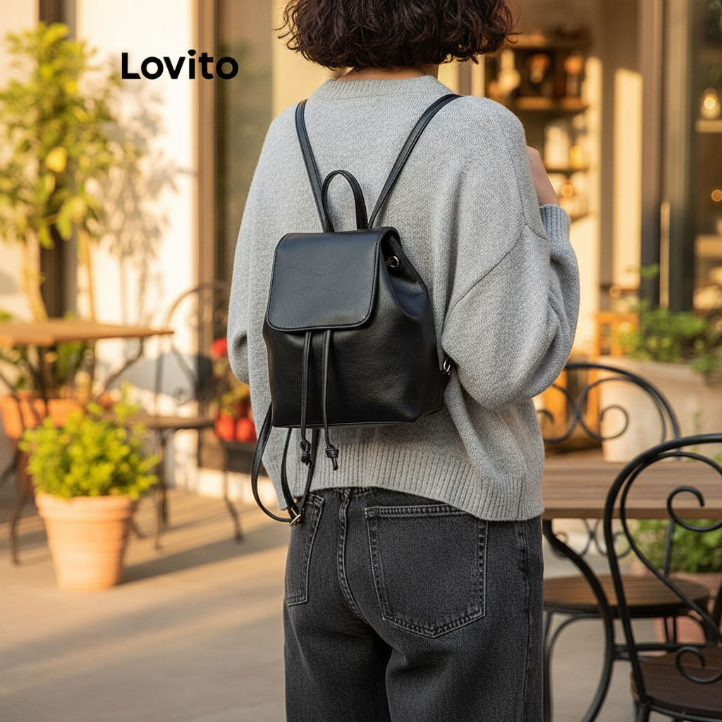 Lovito Mochila Casual Feminina Simples e Prática LFA23192
