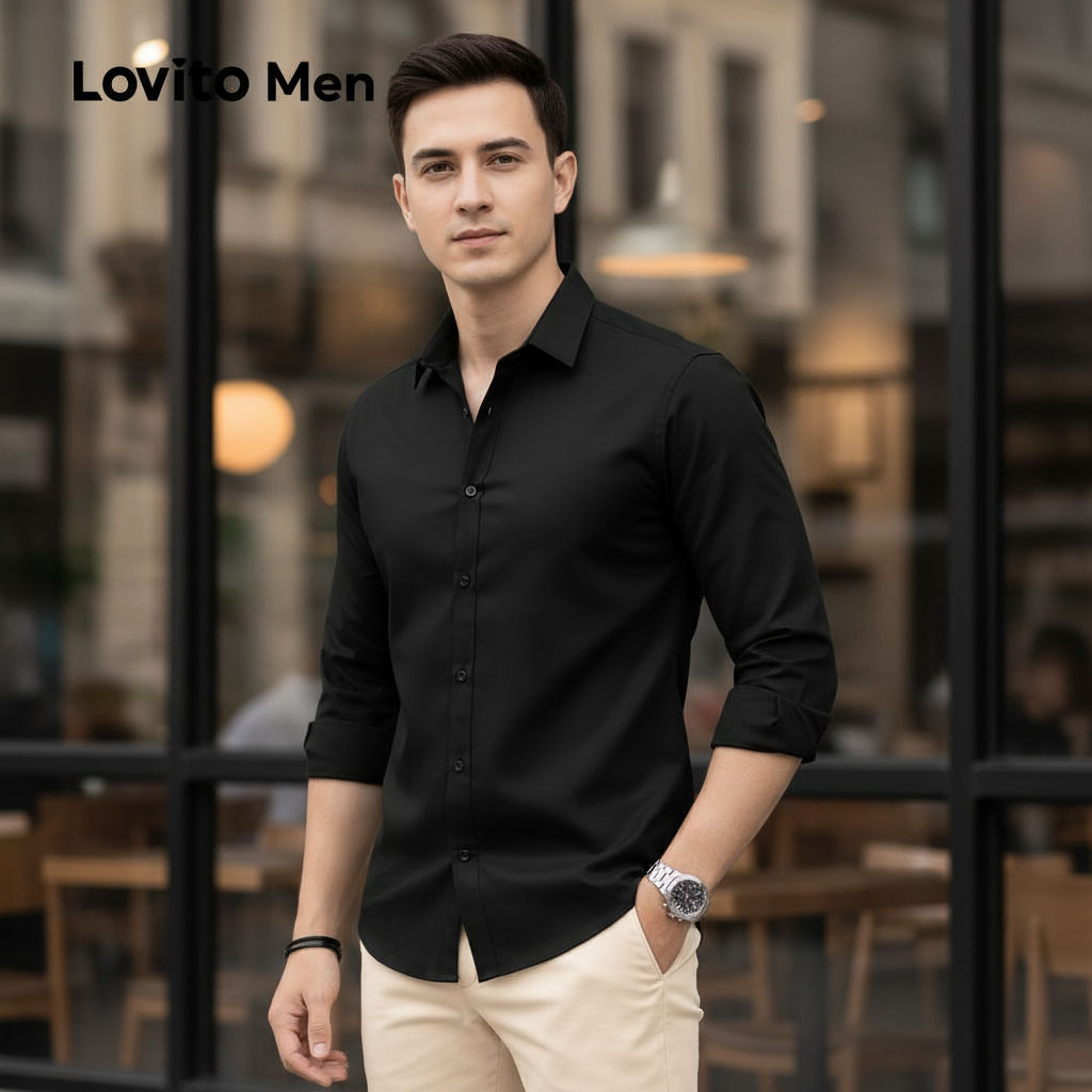 Lovito Refine Camisa Social Masculina Clássica Botão Todas As Estações LNE114085 em Oferta na Shopee