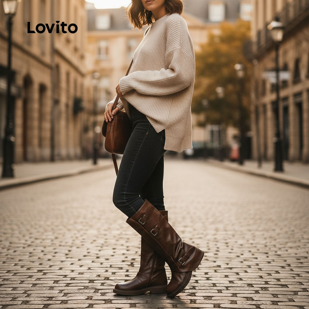 Lovito Botas Retro Femininas Estilo Casual LFA100056 em Oferta na Shopee