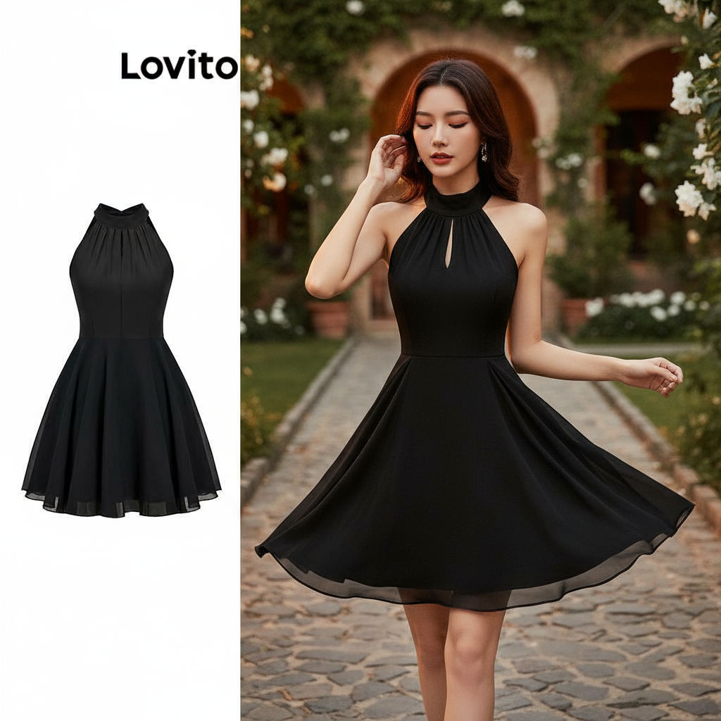 Lovito Refine Vestido Feminino Dupla Camada Lisa Com Laço Nas Costas L80ED448 em Oferta na Shopee