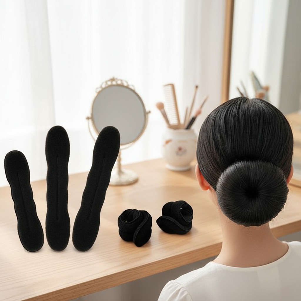  Conjunto de Esponja Modeladora para Coque de Cabelo Feminino, Faixa de Cabeça de Plástico, Elástico, Acessório para