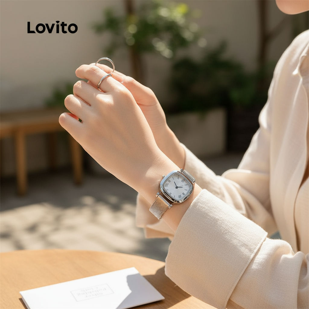 Lovito Relógio Quartz Casual Metal Estilo Francês Minimalista para mulheres LFA86236