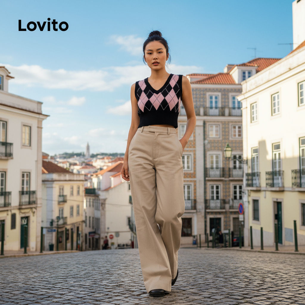 Lovito Calça Feminina Casual com Bolso L67AD135 (Cáqui) em Oferta na Shopee