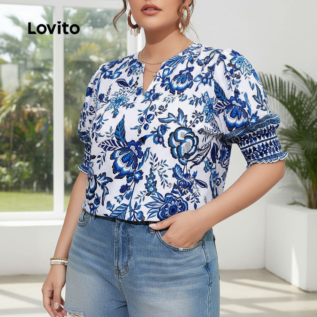 Lovito Blusa Multicolorida Feminina Plus Size Curve Boho Tribal Primavera/Verão LNE1032X054 em Oferta na Shopee