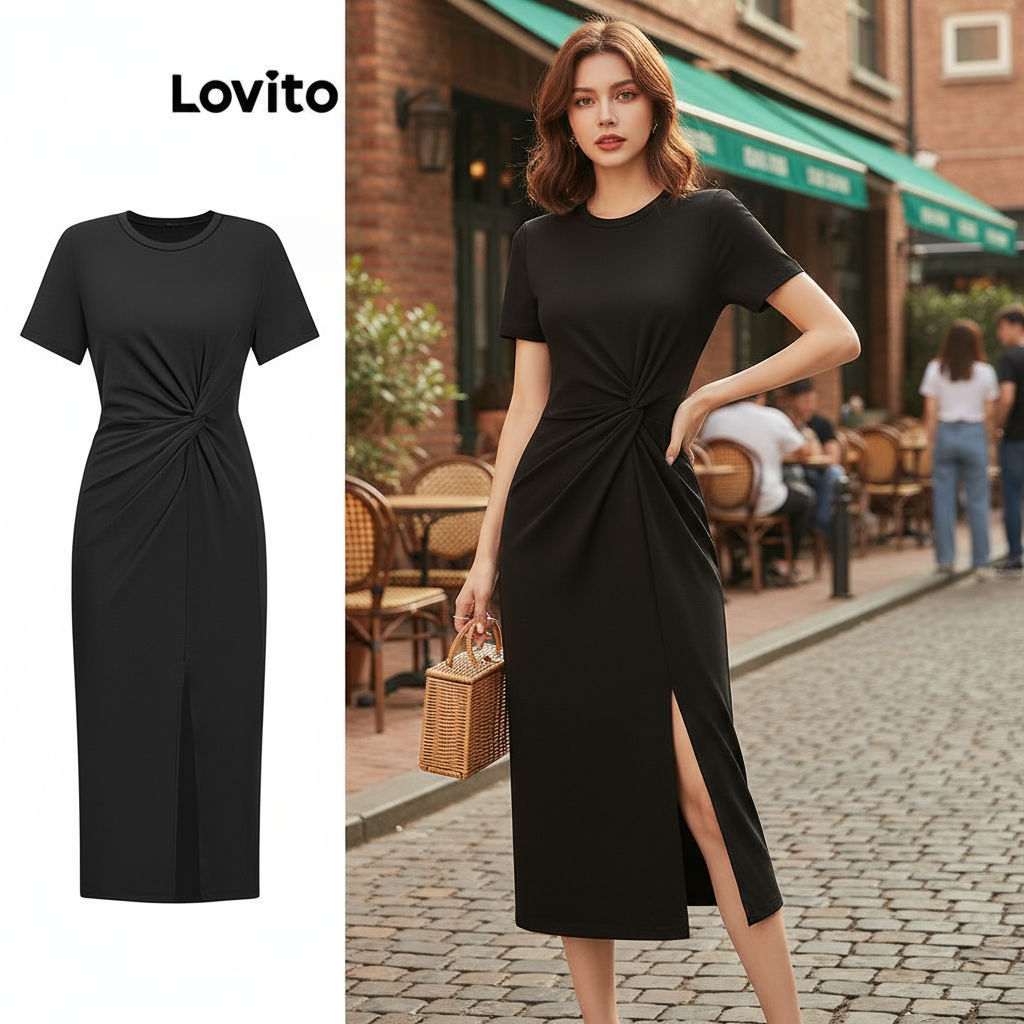 Lovito Vestido Casual Com Nó Frontal Dividido, Verão/Primavera Feminino L83ED366 em Oferta na Shopee