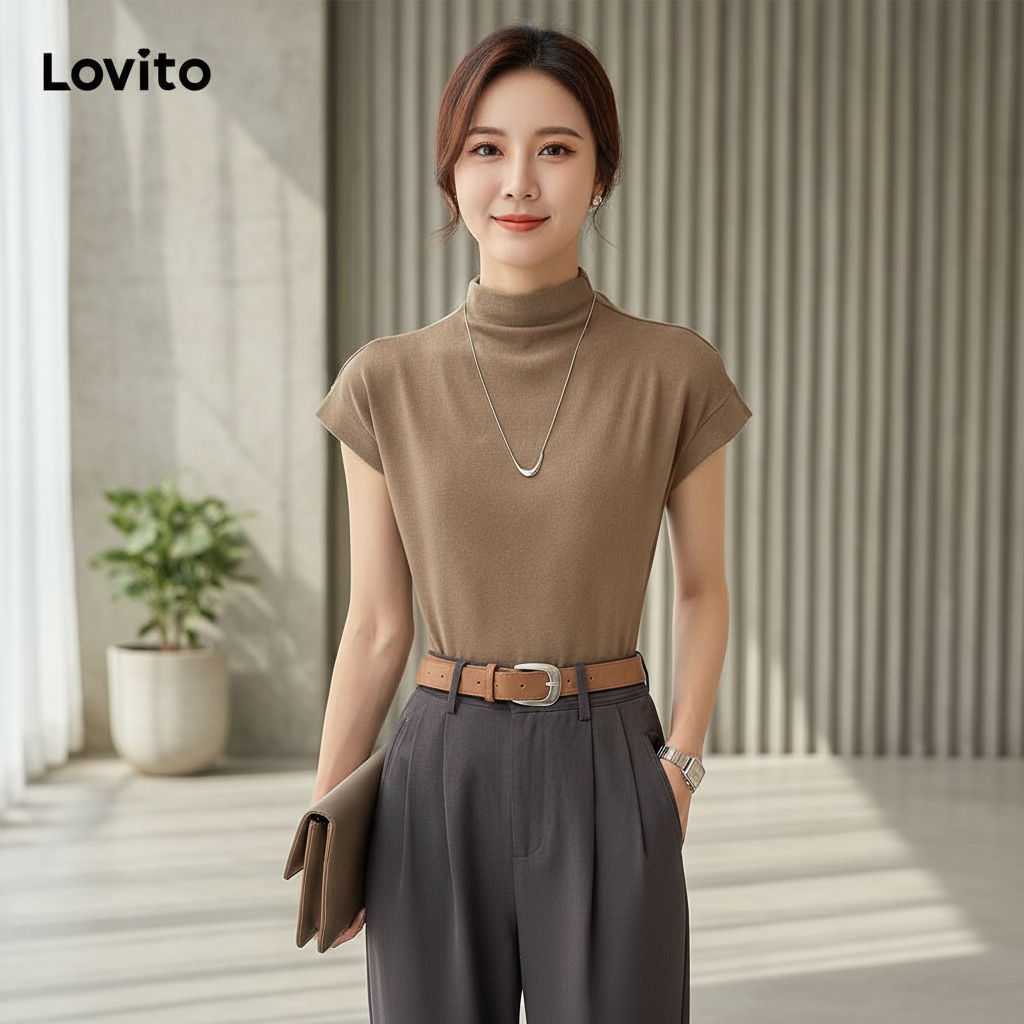 Lovito Camiseta Feminina Básica Lisa Multicolorida L68ED302