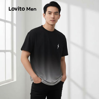 Lovito Refine Camiseta Casual Blocos de Cor Primavera Verão Preta e Branca para Homens LNE118076 em Oferta na Shopee