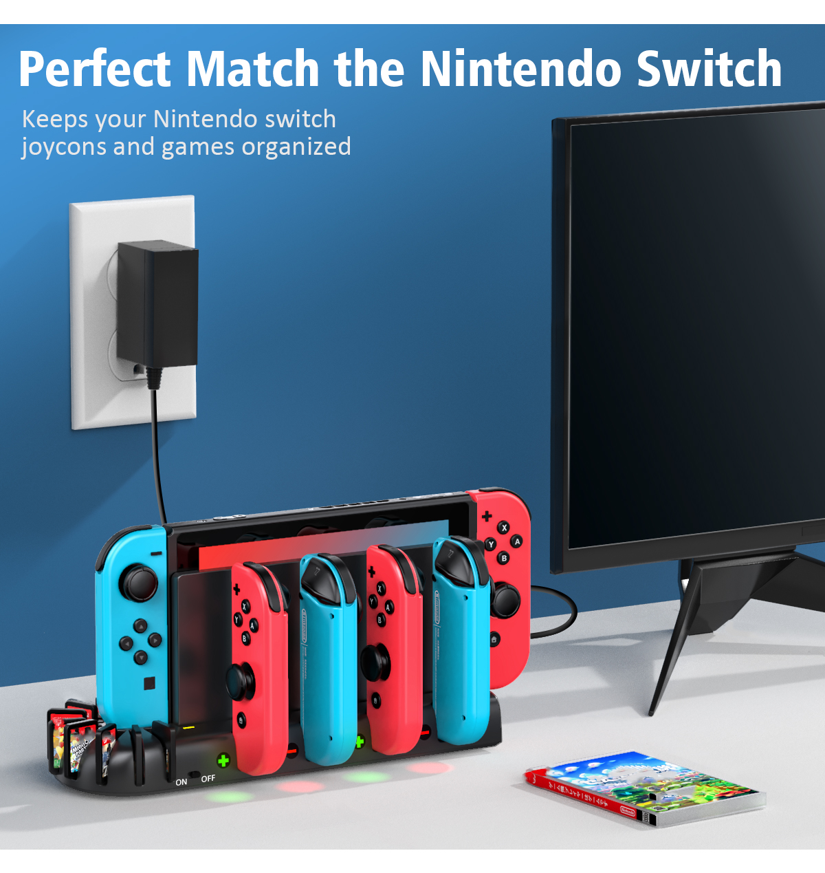 Estação de Carregamento para Controle JOYCON do Switch para Nintendo Switch/Modelo OLED, Estação de Acoplamento de