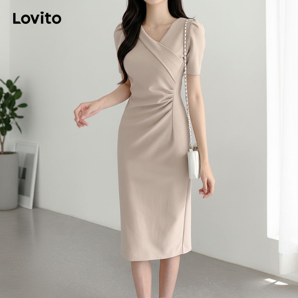 Lovito Refine Vestido Feminino Casual Plissado Verão L80ED304 em Oferta na Shopee