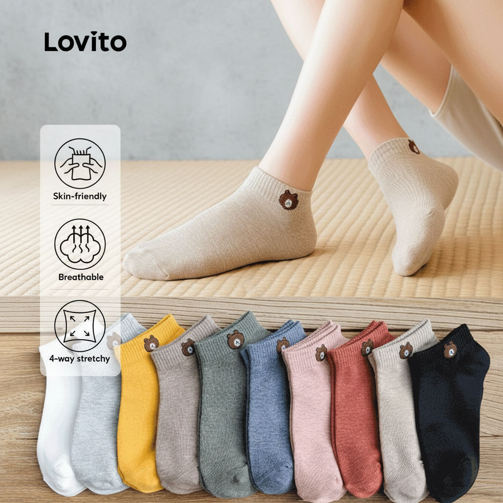 Lovito Meias Confortáveis e Respiráveis, Elásticas em Quatro Direções, Coloridas, LNE117178 em Oferta na Shopee