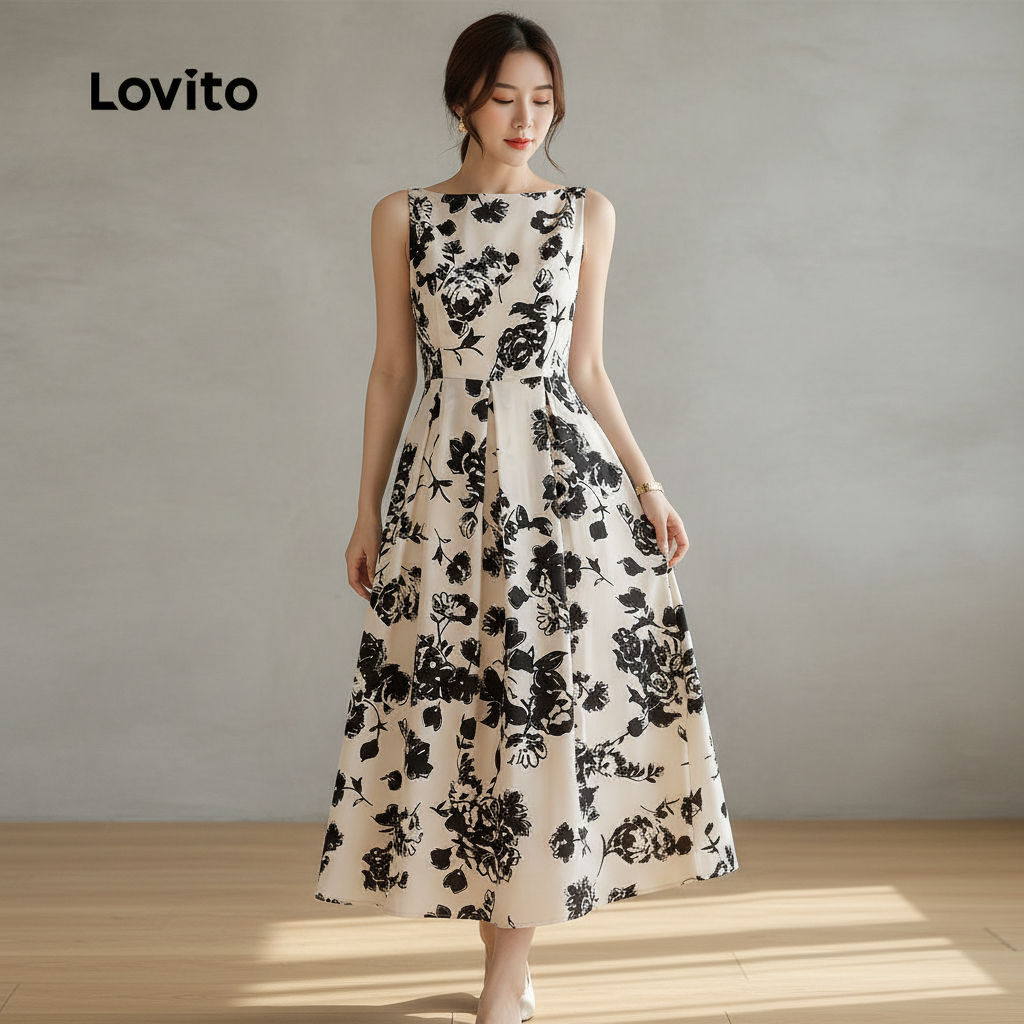 Lovito Vestido Feminino com Babado Floral Macio e Confortável para Primavera/verão L137ED704 em Oferta na Shopee