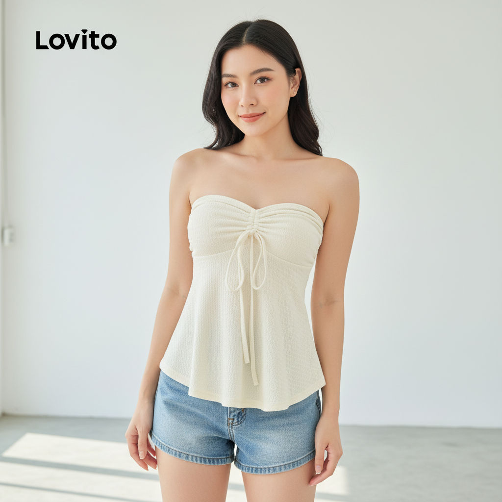 Lovito Blusa Feminina Regata Lisa Texturizada Drapeada Franzida Casual L125AD284 em Oferta na Shopee