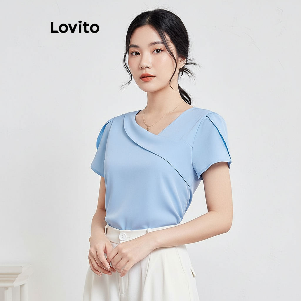 Lovito Refine Blusa Elegante Assimétrica Para Mulheres Verão Primavera L121MD366 em Oferta na Shopee