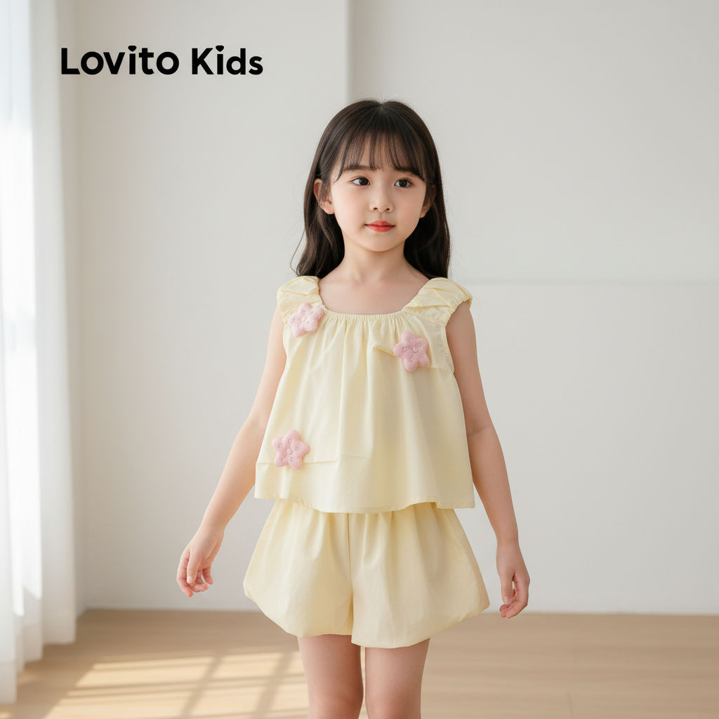 Lovito Conjuntos de Shorts Floridos para Crianças Textura Suave Primavera Verão Amarelo LNL111166 em Oferta na Shopee