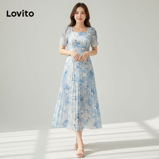 Lovito Vestido Feminino Boho Floral Plissado Dupla Camada L83EN384 em Oferta na Shopee