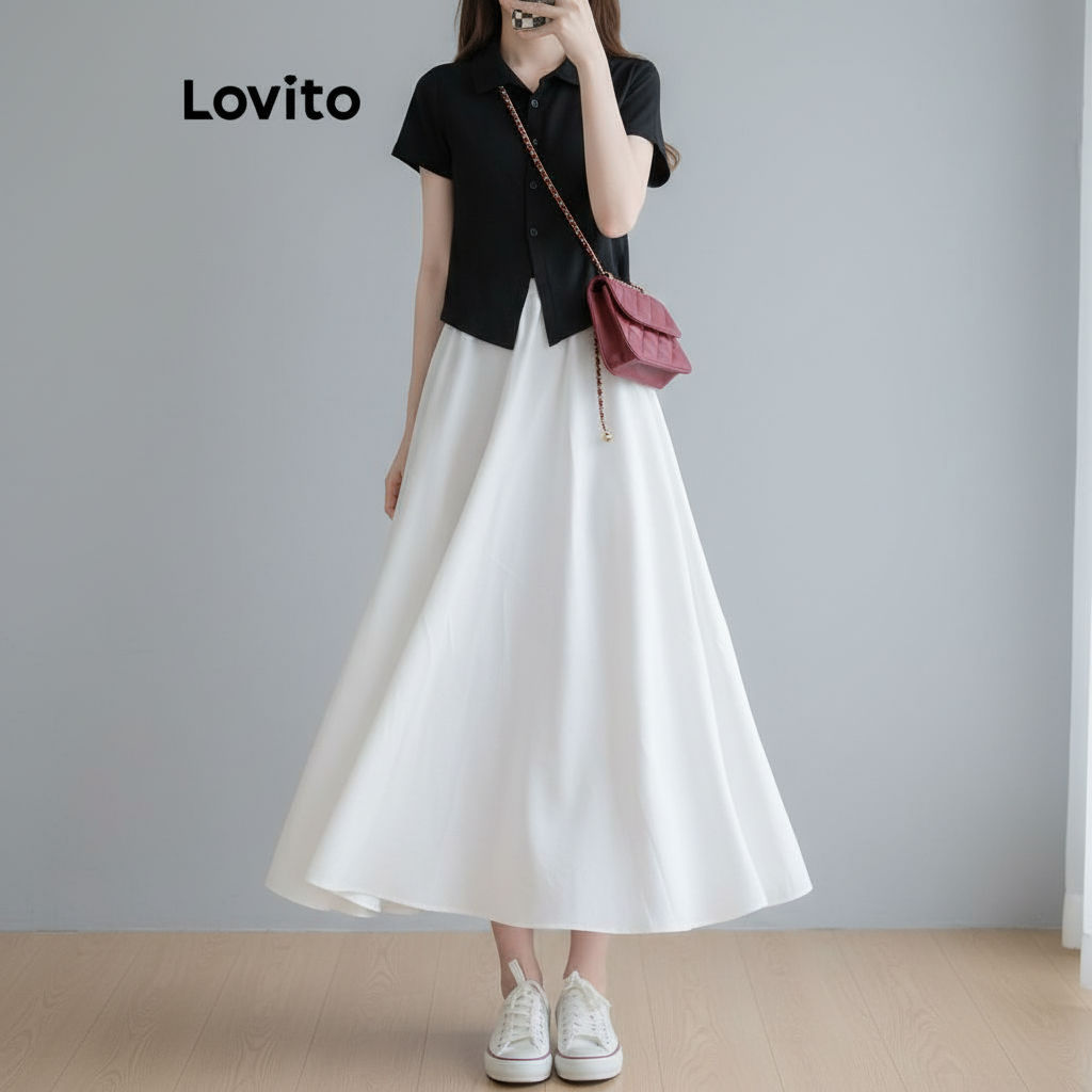 Lovito Saias Casuais Femininas Lisas Modelo Evasê LNA25050 (Multicolorido) em Oferta na Shopee