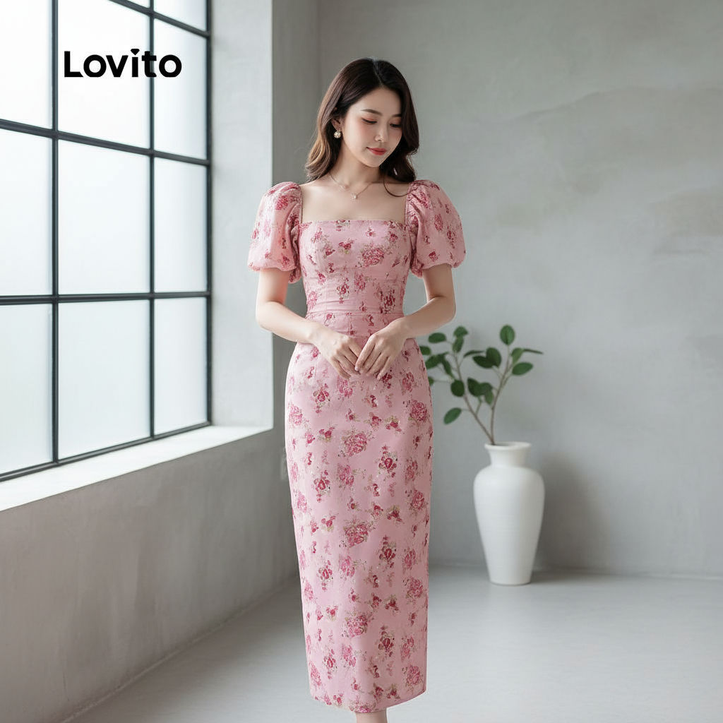 Lovito Vestido Feminino Boho Franzido Primavera/Verão L150AD723 em Oferta na Shopee