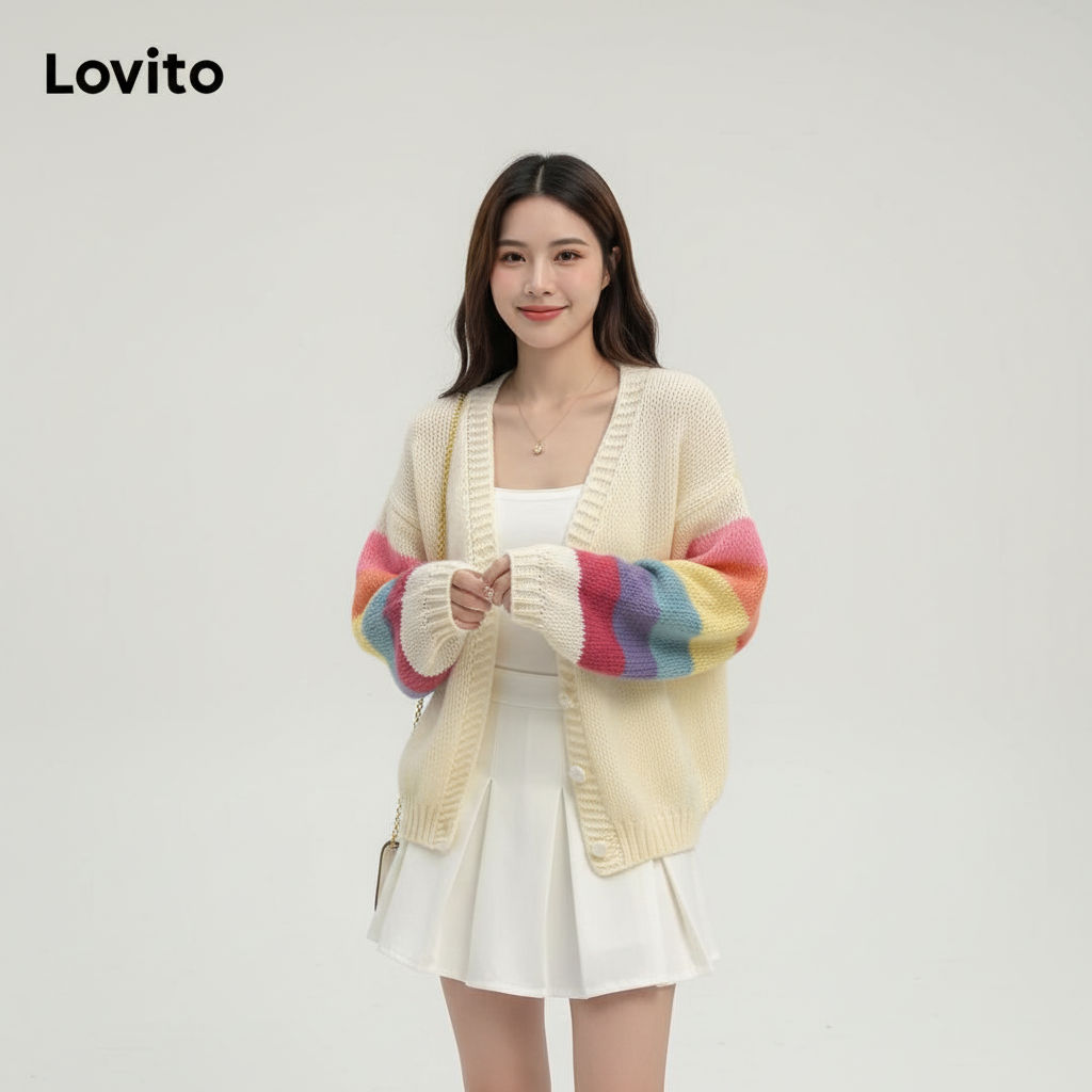 Lovito Suéteres Colorblock Verão Primavera Para Mulheres LNE69108 em Oferta na Shopee