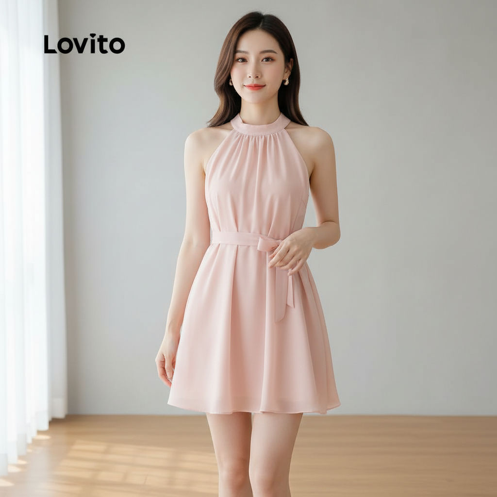 Lovito Refine Vestido Casual Feminino Com Amarração E Laço Drapeado Para Verão/Primavera L129AD1050 em Oferta na Shopee