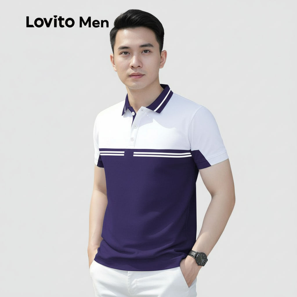 Lovito Polo Masculina Azul Escura Casual Primavera Verão LNE110040 em Oferta na Shopee