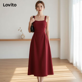 Lovito Vestido Feminino Casual Plissado Liso com Estrutura LNE55534 em Oferta na Shopee