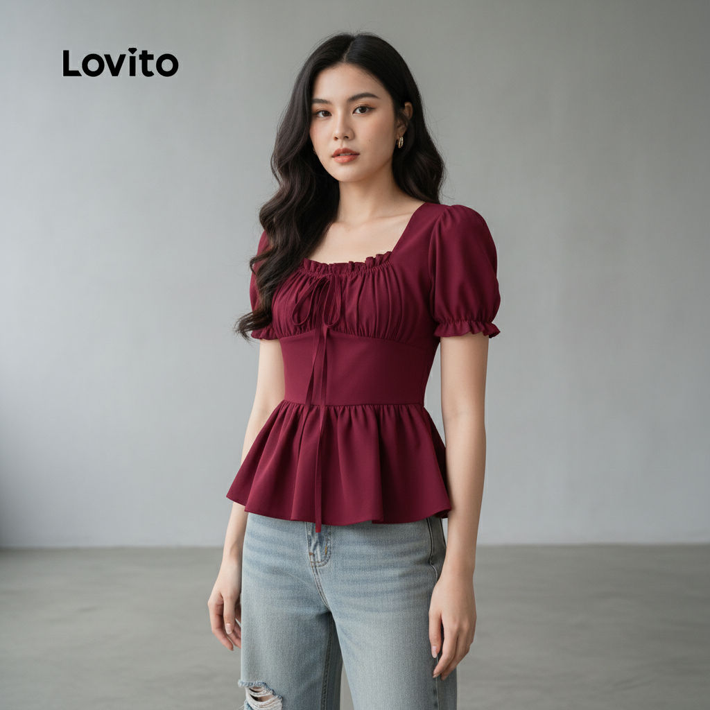 Blusa Lovito Casual Frente Amarre Primavera Verão Vermelha L158ED1152