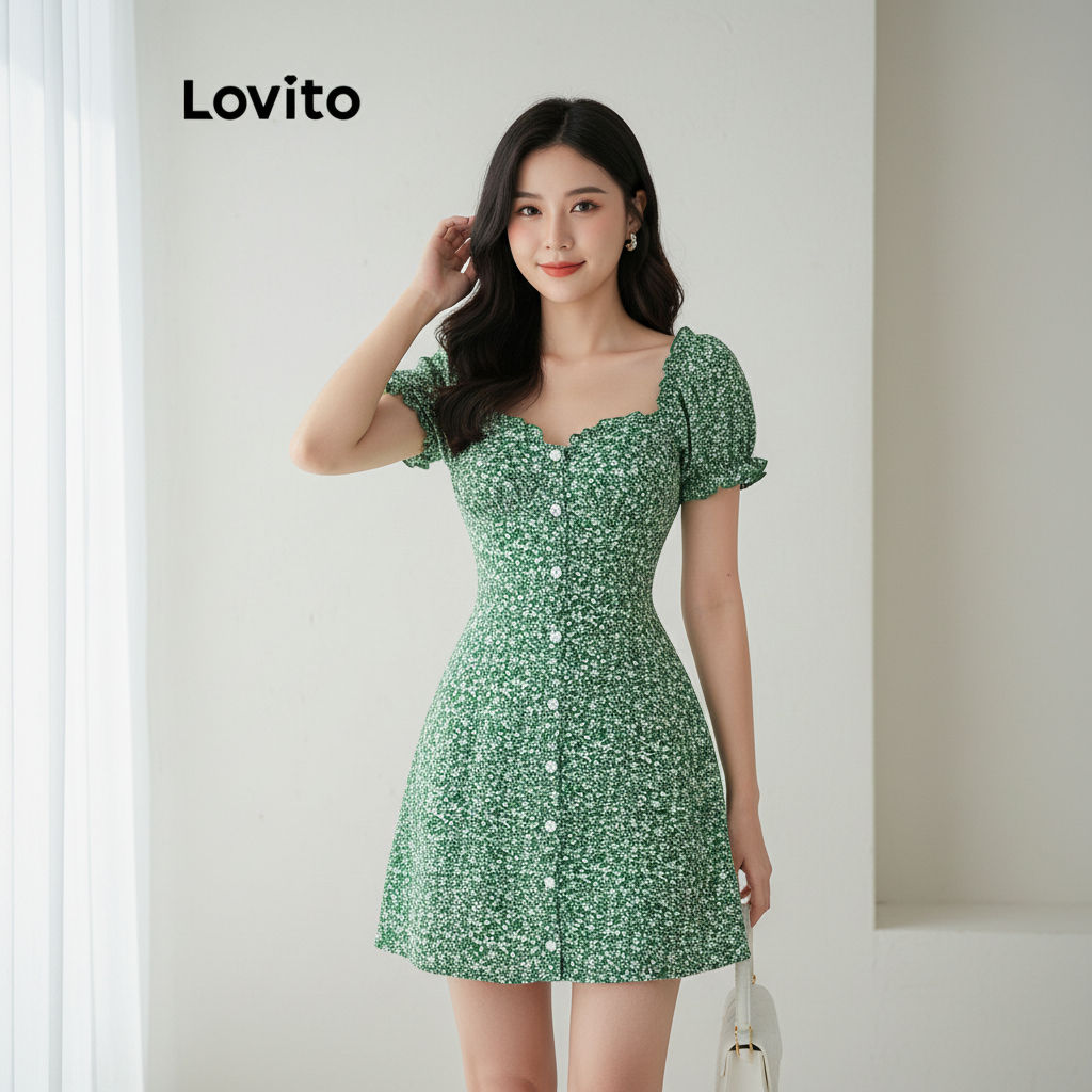 Lovito Vestido Casual Com Babados Florais Para Verão E Primavera Feminino L113MD305