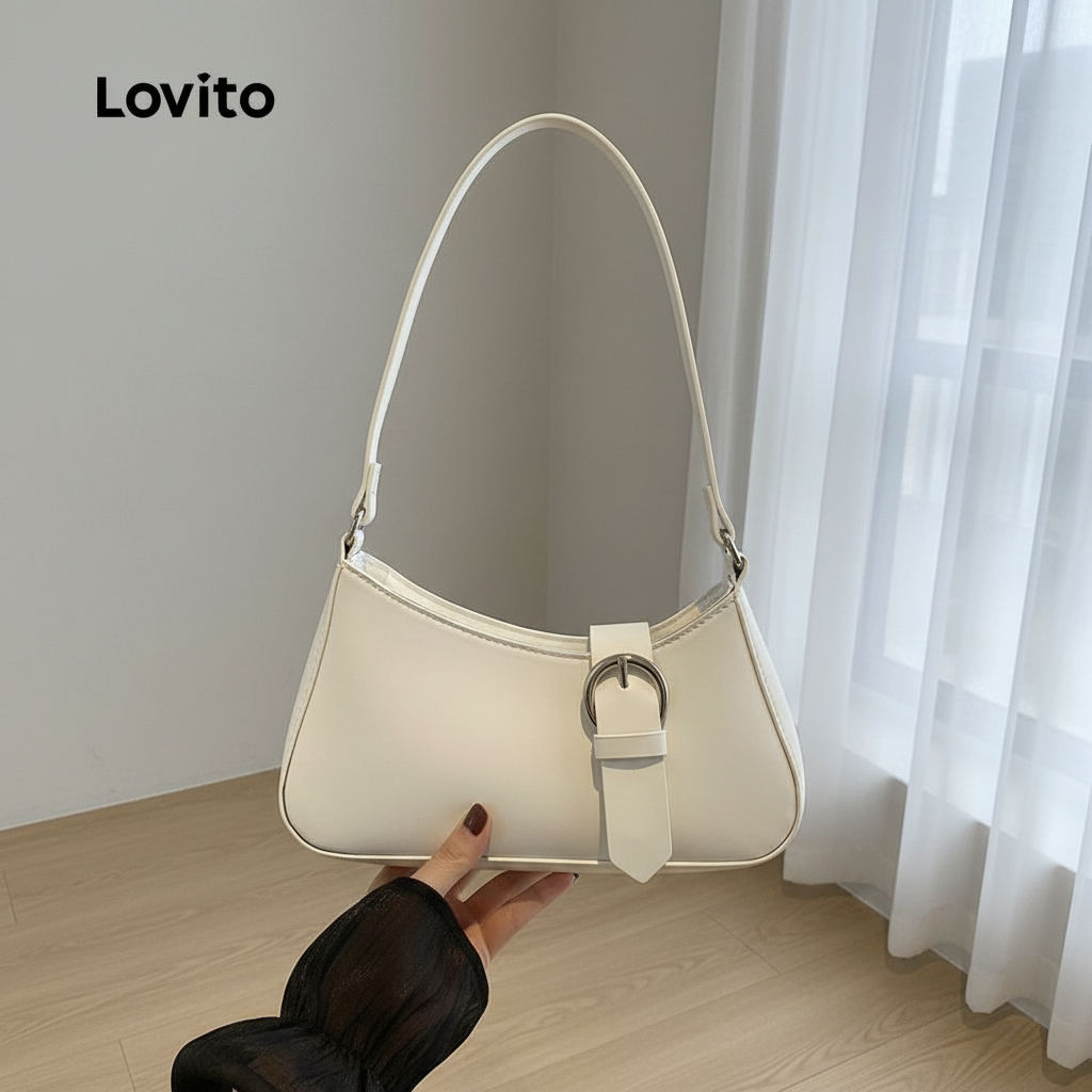 Lovito Bolsa Casual de ombro com fecho metálico para mulheres LFA74003 em Oferta na Shopee