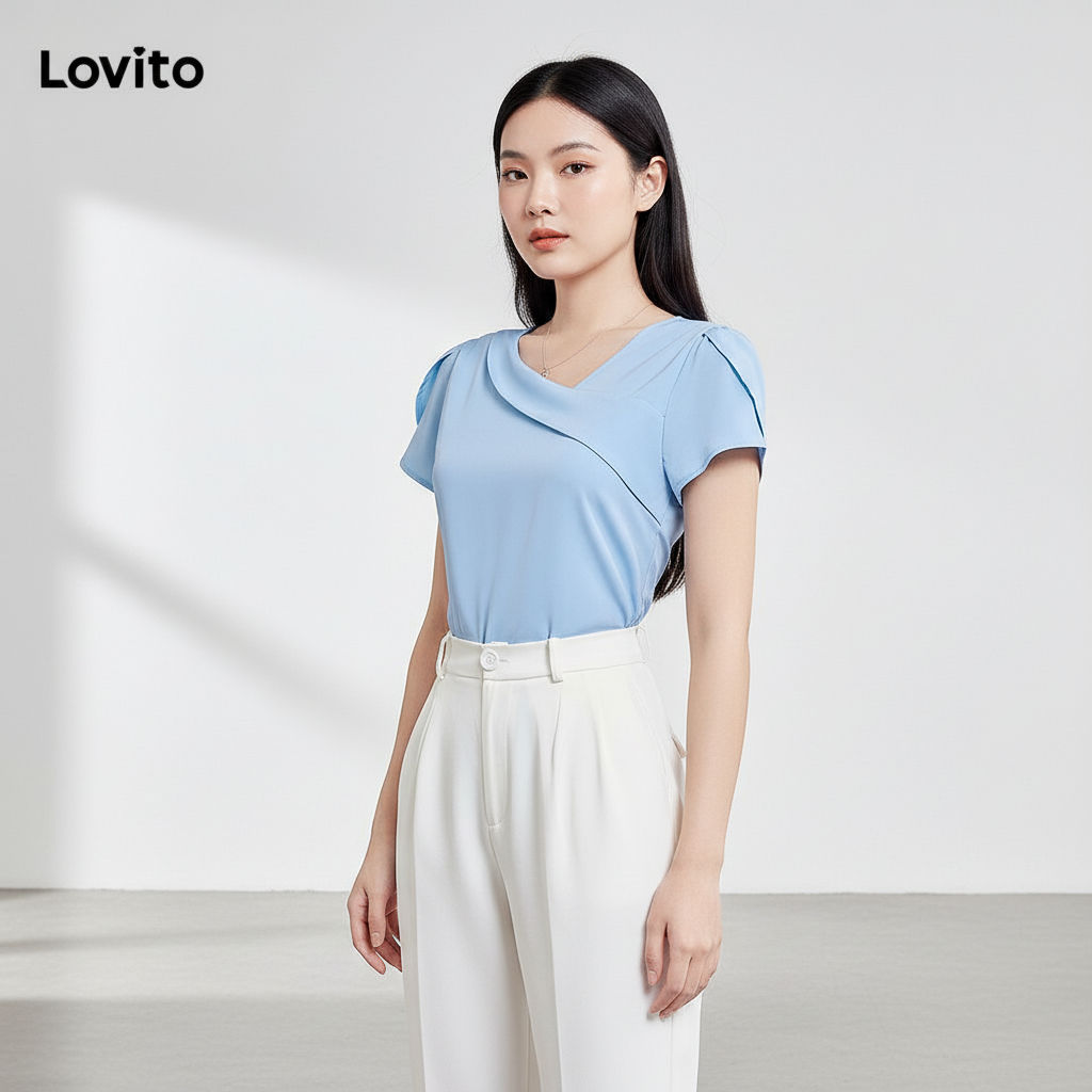 Lovito Refine Blusa Elegante Assimétrica Para Mulheres Verão Primavera L121MD366 em Oferta na Shopee