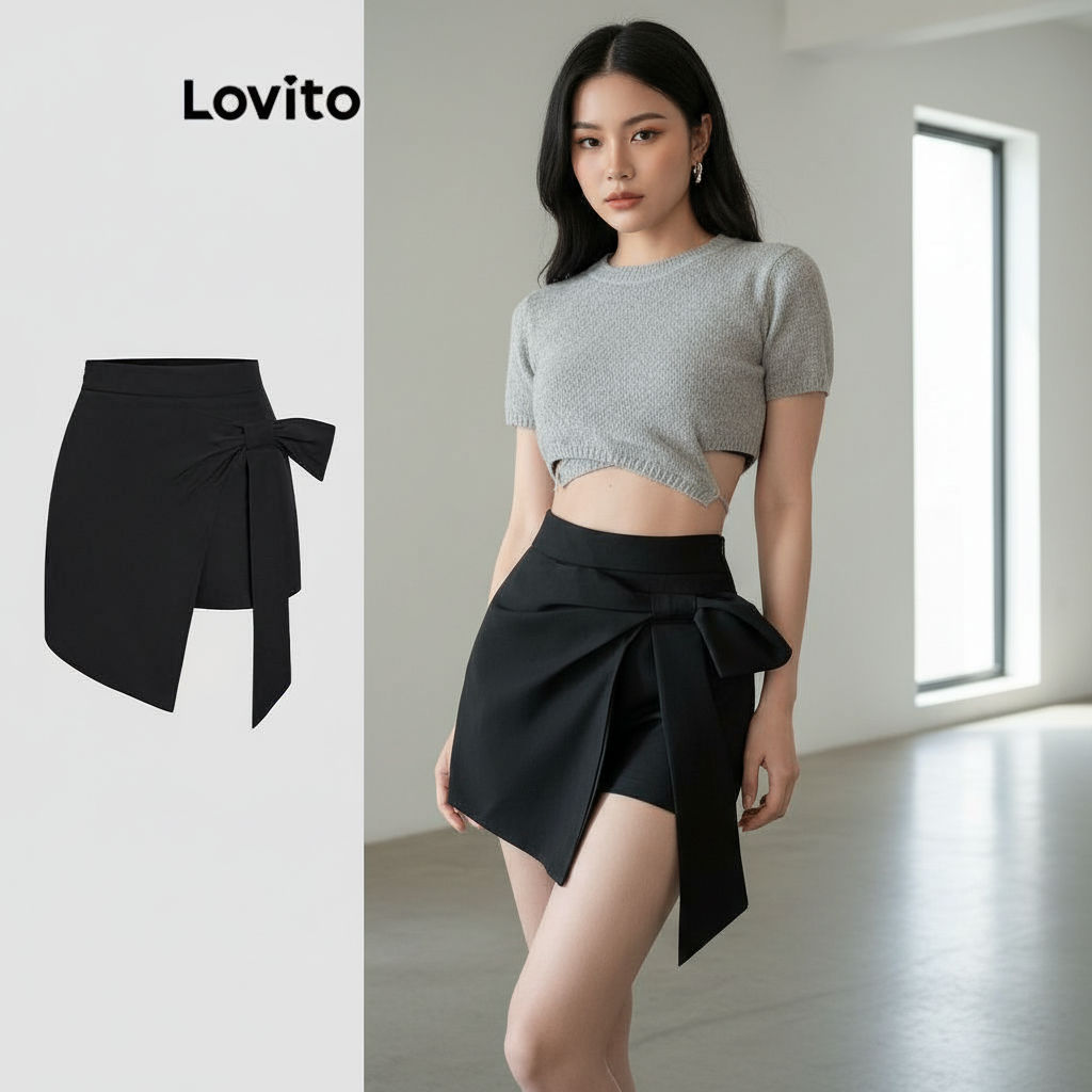 Lovito Bermudas Elegantes Com Amarração Lisa E Frente Verão Femininas L113MD581 em Oferta na Shopee