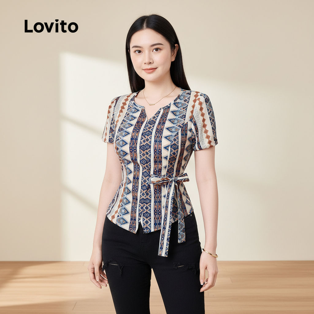 Lovito Férias Blusa Sofisticada Estilo Nacional Feminina Primavera Verão L143ED472