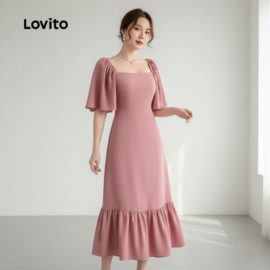 Lovito Vestido Sofisticado Feminino Rosa Com Bainha Firme Para Festa Primavera Verão L150AD1733 em Oferta na Shopee
