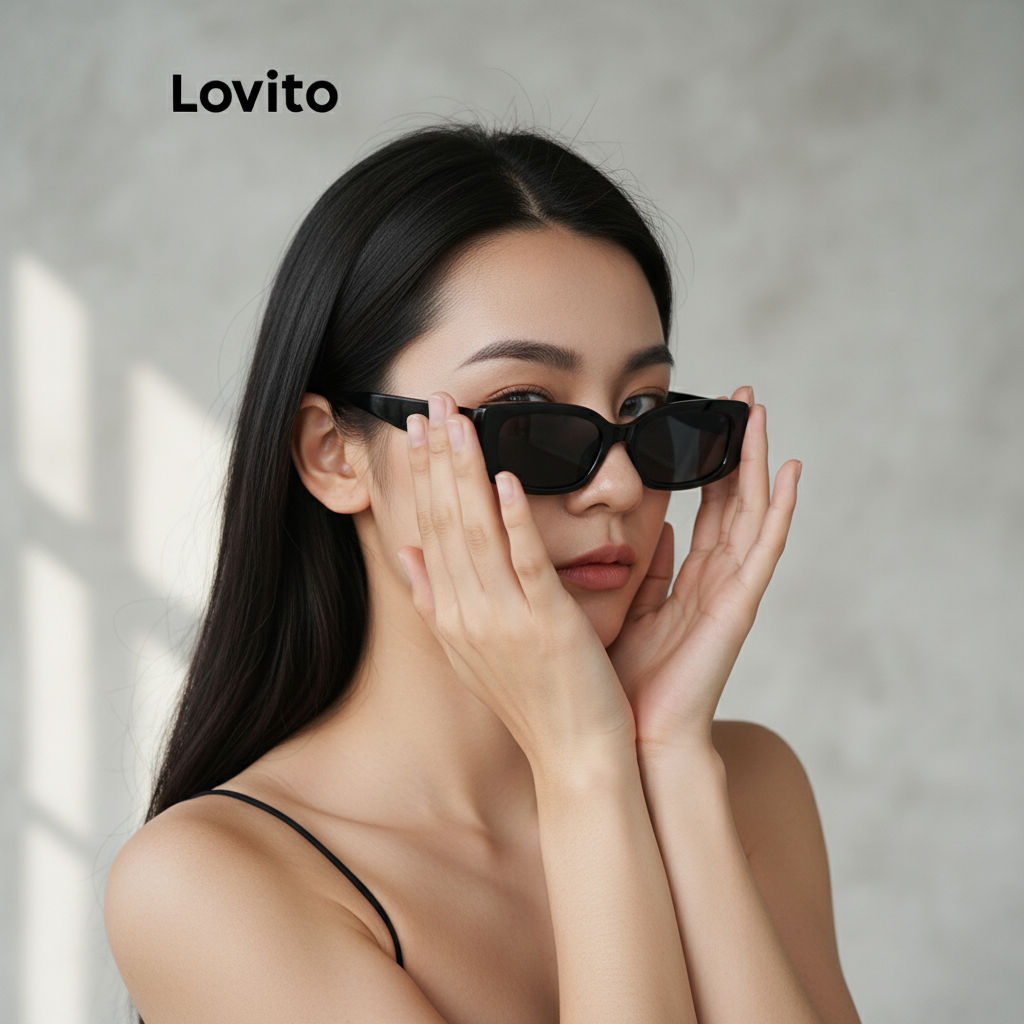 Lovito Óculos de Sol Quadrados Lisos para Mulheres L60AD106 (Amarelo/Preto)