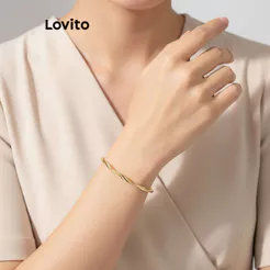 Lovito Elegante Pulseira Feminina Simples Aberta Versátil para Melhores Amigas LFA09649
