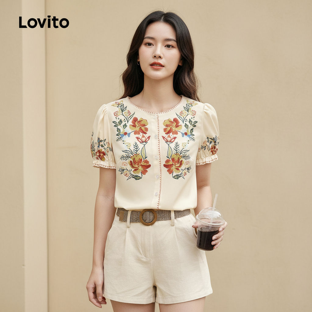 Lovito Casual Blusa Feminina Estilosa Primavera Verão L157ED384