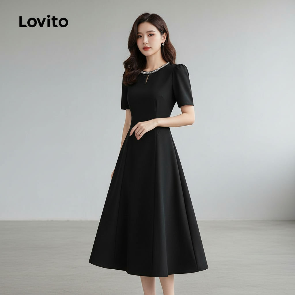 Lovito Vestido Feminino Preto Com Brilho Strass Para Verão Primavera L134ED1030 em Oferta na Shopee
